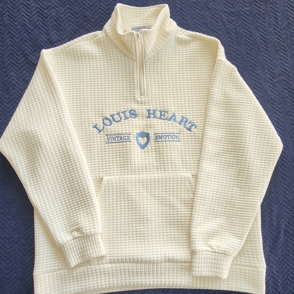 Aelfric Eden Sweaters - Aelfric Eden Cream Waffle Quarter-Zip Sweater with Blue Logo